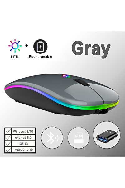 Choice ماوس لاسلكي رمادي قابل لإعادة الشحن مع إضاءة خلفية LED وبلوتوث ومحول م...