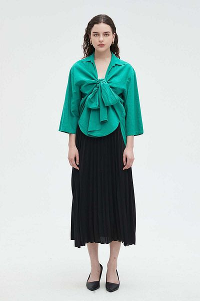 Nichii Women's Solid 3/4 Sleeve Blouse with Tie Detail at the Chest