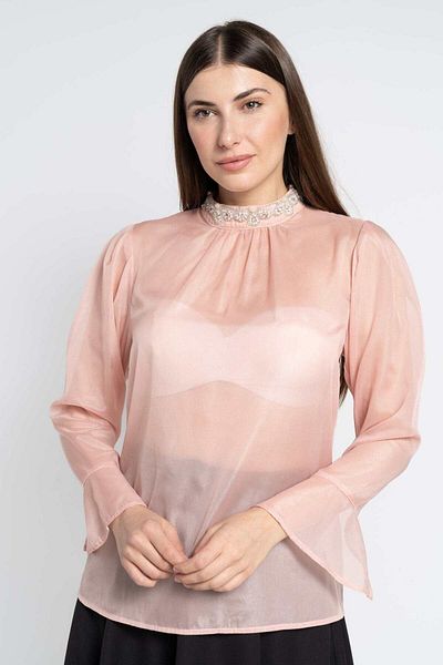 Nichii Women's Long Sleeve Sheer Solid Blouse