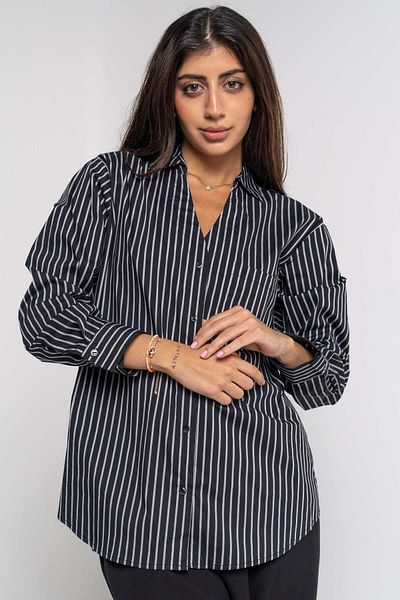Nichii Women's Striped Long Sleeve Shirt with Chest Pocket