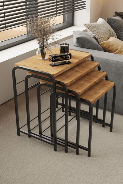 home plus mobilya Defne 4' Black Leg Atlantic Pine Table Zigon Coffee Table Set