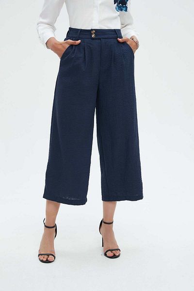 Nichii Women's Loose-Fit Long Pants with Buttons