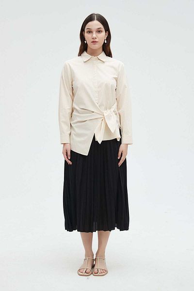 Nichii Women's Long Sleeve Solid Shirt with Side Tie
