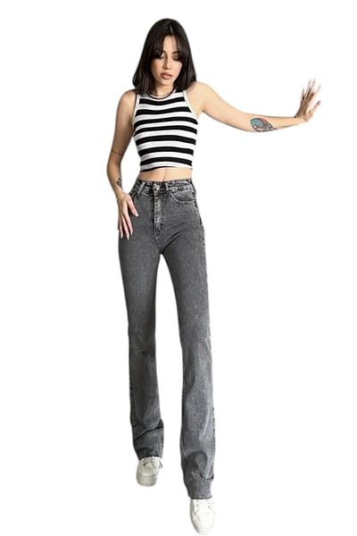 byhaziran butik Aelian Spanish Leg Colorfast Smoked Stretchy High Waist Denim Pants