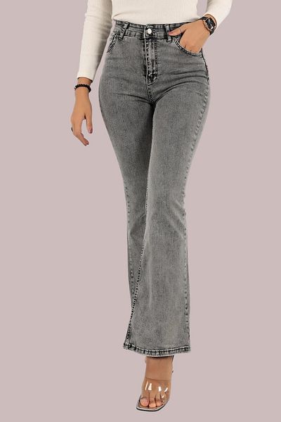 byhaziran butik Branca Women's Smoked Non-Fading Lycra High Waist Denim Spanish Leg Jeans
