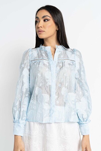 Nichii بلوزة نسائية شفافة بأكمام طويلة مزينة بالزهور