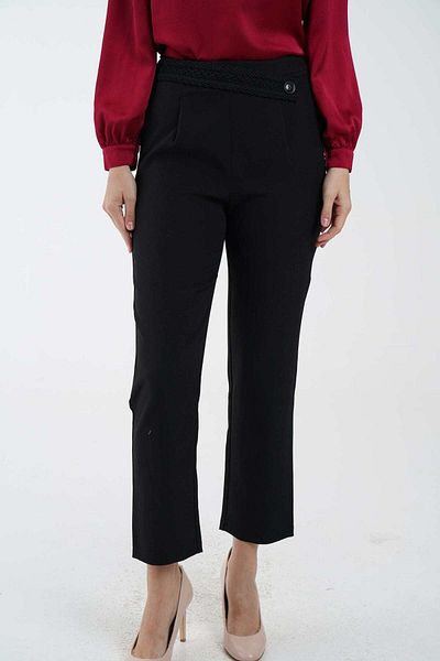 Nichii Women's Classic High-Waisted Long Pants with Waist Embroidery