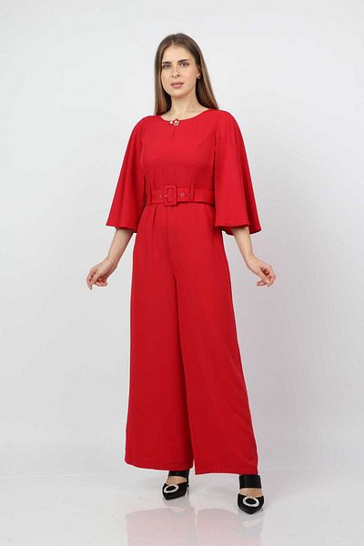 Nichii Women's Long Sleeve Open Jumpsuit with Wide-Leg Pants