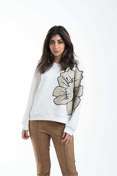 Nichii Women's Round Neck Blouse with Floral Print on Chest
