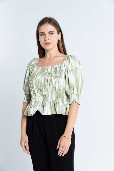 Nichii Women's 3/4 Sleeve Ruffled Printed Top