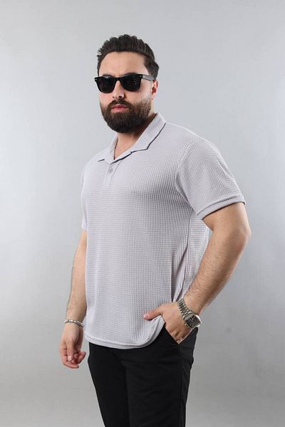 STOCX Men's Gray Buttoned Polo Neck Pique Textured T-Shirt