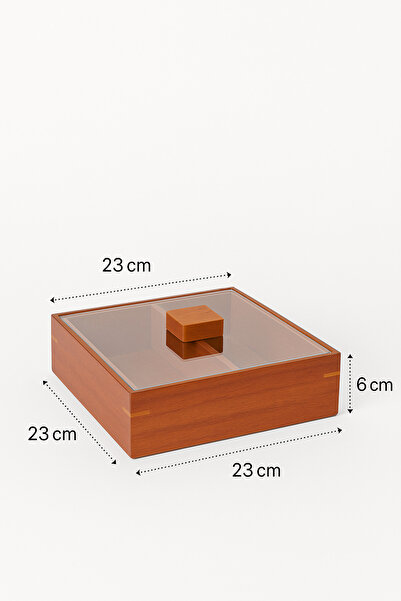 Fhilli Acacia Wood 4 Compartment Snack Bowl – Plexiglass Lid, Presentation and Storage Box with Handles 23cm