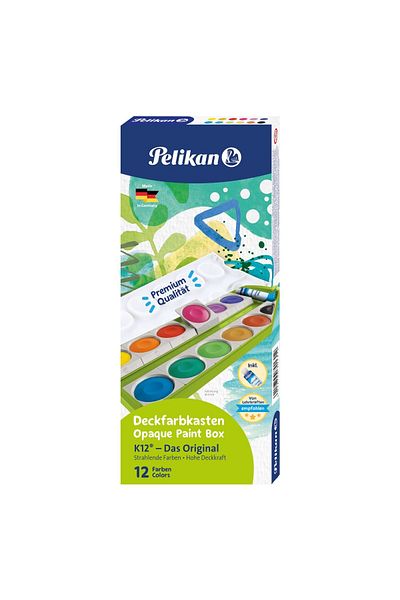 Pelikan Watercolors K12 Detachable, 12 Colors with Zinc White, Color Green, Material Art Paint Set