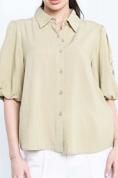 Nichii Short Sleeve Button-Front Blouse