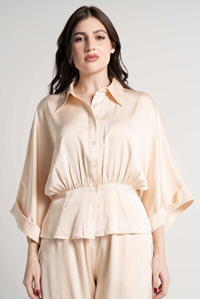 Nichii قميص نسائي سادة بأكمام 3/4 وأزرار