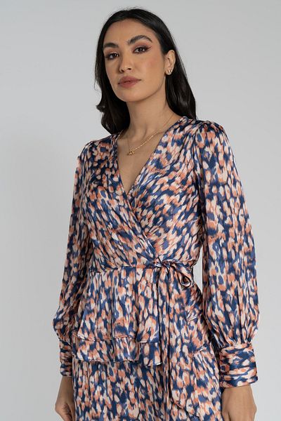Nichii Women's Long Sleeve Printed Blouse with V-Neck