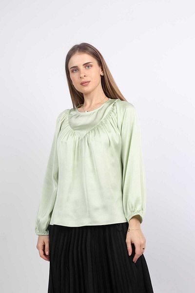 Nichii Classic Women's Long Puff-Sleeve Blouse with Seven Button Front