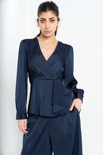 Nichii Women's Solid Top with 7-Opening Long Sleeves