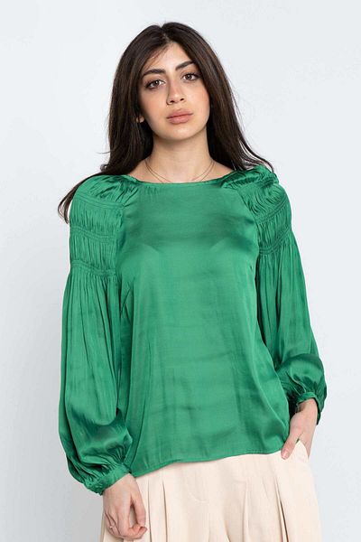 Nichii Women's Solid Long Sleeve Blouse with Ruffled Shoulder Detail