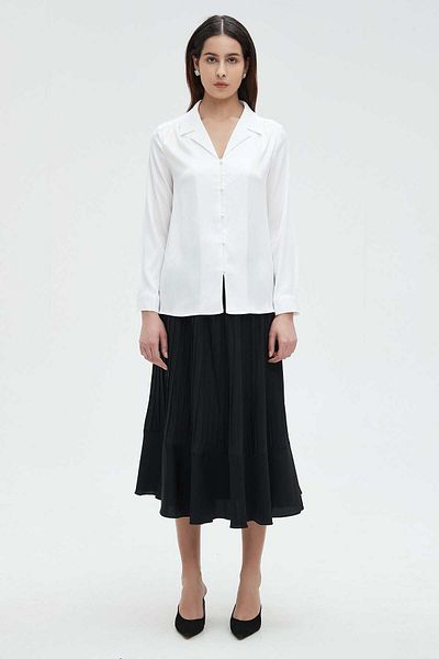 Nichii Women's Solid Blouse with Collar, Buttons, and Long Sleeves