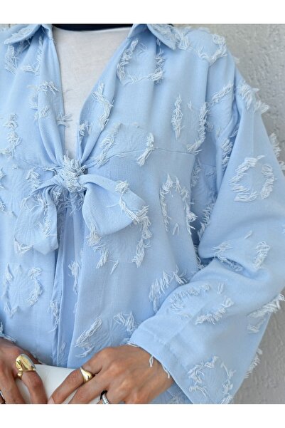 Modamorfo Tassel Detailed Front Tie Kimono - Baby Blue