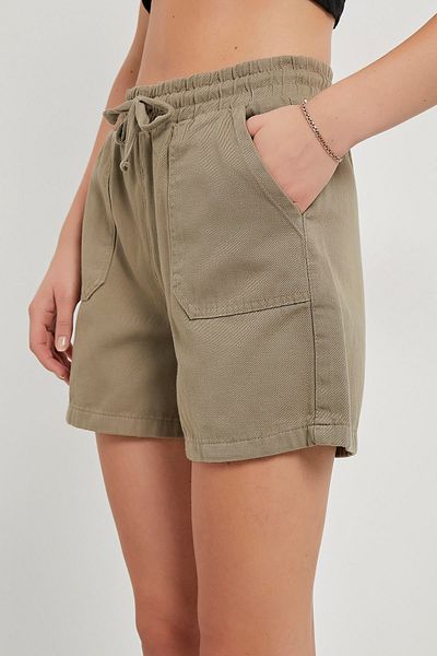 Modasultan Women's Linen Shorts with Tight Fit Waist and Elastic Tie Detail and Pockets