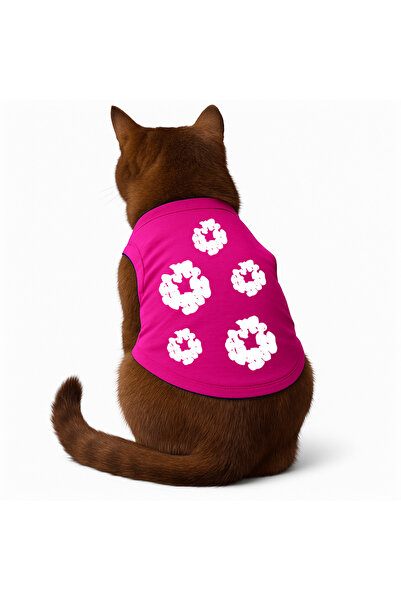 Buddy Store ملابس قطط - قميص داخلي من قماش الدنيم المطبوع باللون الوردي - مقاس L