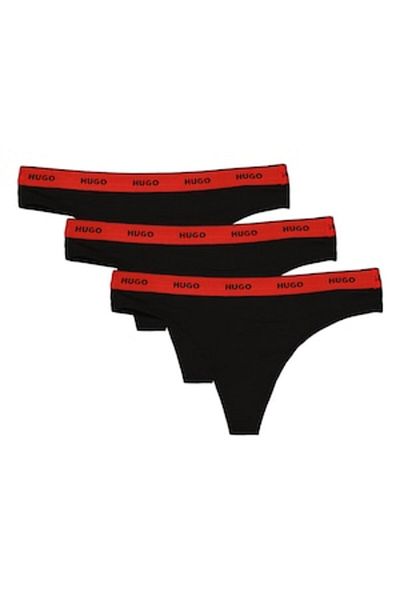 HUGO , Set de chiloti tanga cu logo - 3 perechi, Rosu, Negru, XL