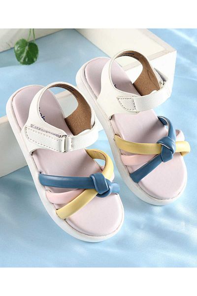 Babyoye Sandals with Velcro Closure with Knot Design - White