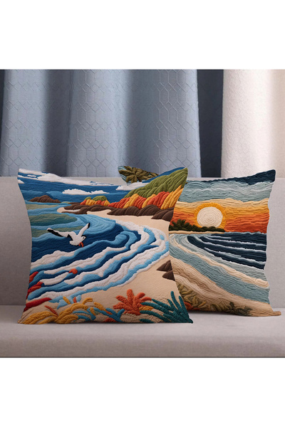 Alkan Homes 2-Piece Combination Embroidery Pattern Sea Landscape Digital Prin...