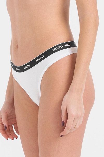 HUGO , Set de chiloți tanga cu logo - 3 perechi, Alb, Albastru, S
