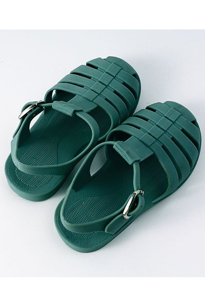 SAPS Buckle Closure Sandals - Dark Green