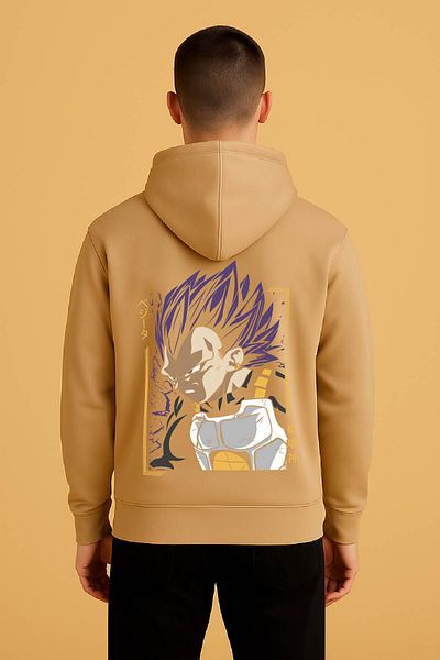 By Caspita Fashion Hanorac cu glugă oversize bej unisex cu imprimeu pe spate Lenithra Dragon Ball Vegeta