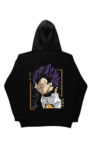 By Caspita Fashion Lenithra Dragon Ball Vegeta Anime Back Printed Unisex Oversize Black Hoodie