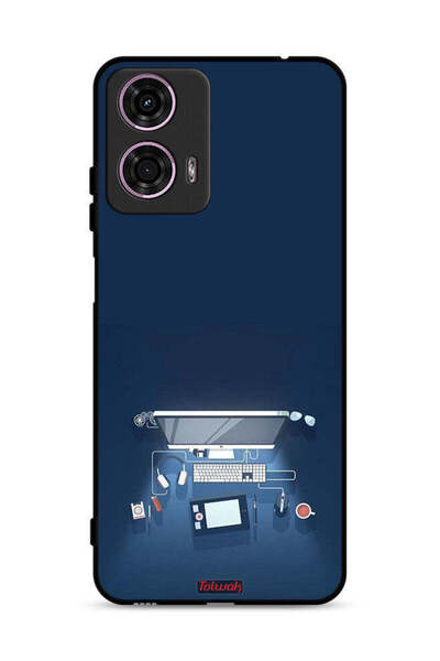 Tolwak غطاء حماية لجهاز موتورولا موتو جي 24 4G بتصميم فني على مكتب الكمبيوتر