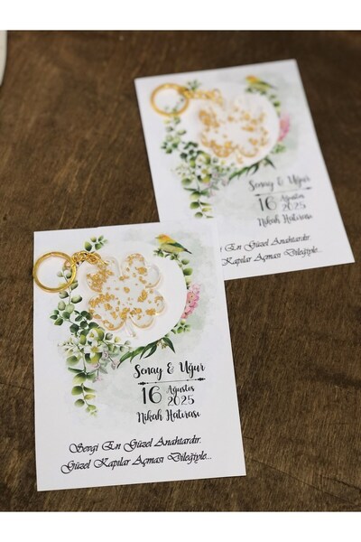 Masalsı Concept 25 Adet Kartlı Epoksi yonca Anahtarlık kurdaleli Düğün söz,ni...