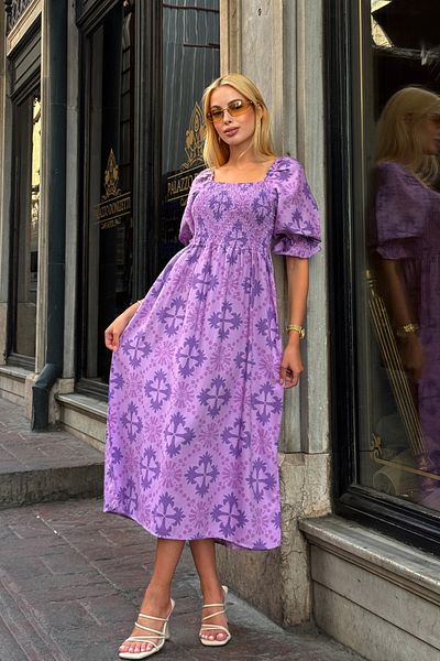 VAGGON Rochie de lungime midi cu model Gipeli cu guler pătrat
