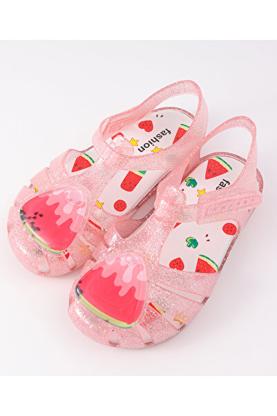 SAPS Glittery Sandals with Watermelon Applique - Pink & Red