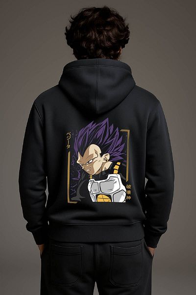 By Caspita Fashion Hanorac cu glugă afumată oversize unisex cu imprimeu pe spate Lenithra Dragon Ball Vegeta