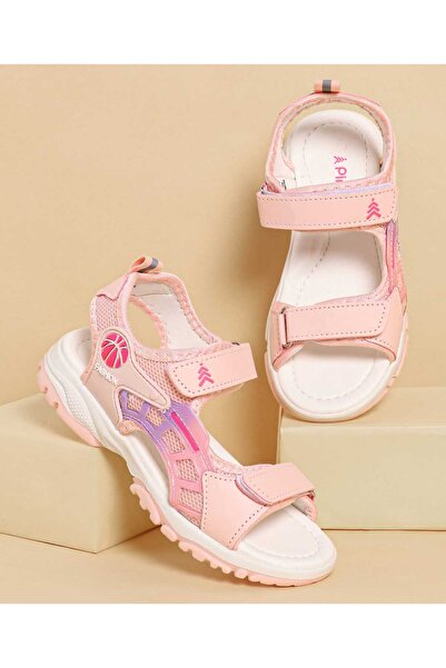 Pine kids صندل باين للأطفال بإغلاق فيلكرو وطبعة كرة سلة - وردي