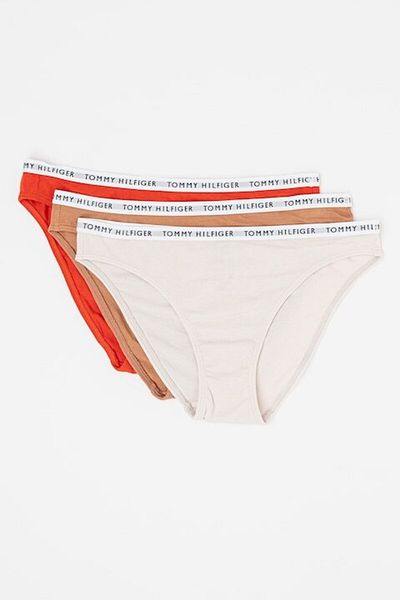 Tommy Hilfiger , Set de chiloti din amestec de bumbac cu banda logo in talie - 3 perechi, Maro deschi