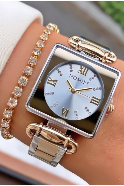 Homies ساعة يد نسائية ذات علامة تجارية باللون الأصفر والفضي وضمان لمدة عامين ...