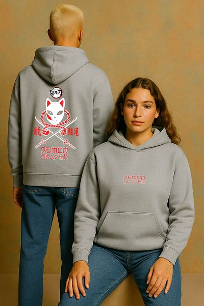 By Caspita Fashion Lenithra Demon Slayer Anime Back Printed Unisex Oversize Gray Hoodie