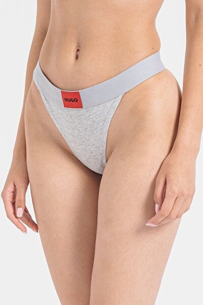 HUGO - Tanga panties with logo application, Light Gray Melange, S