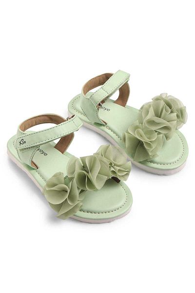 Babyoye Sandals with Velcro Closure & Floral Applique - Light Green