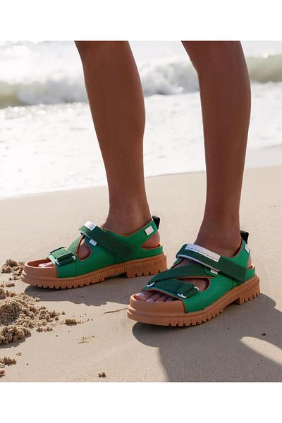SAPS Textured Strap Sandals - Green