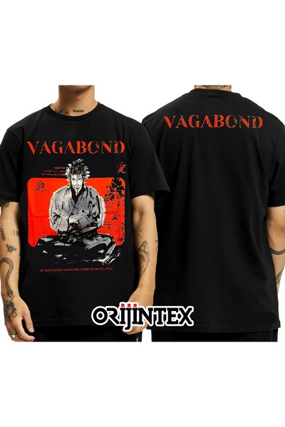 orijintex Vagabond Musashi Miyamoto Front Back Printed Unisex Black Tshirt