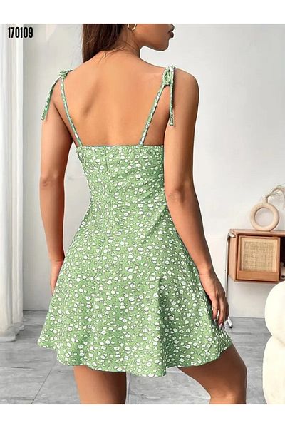 moda wanilia Rochie mini cu bretele florale cu guler pătrat pentru damă
