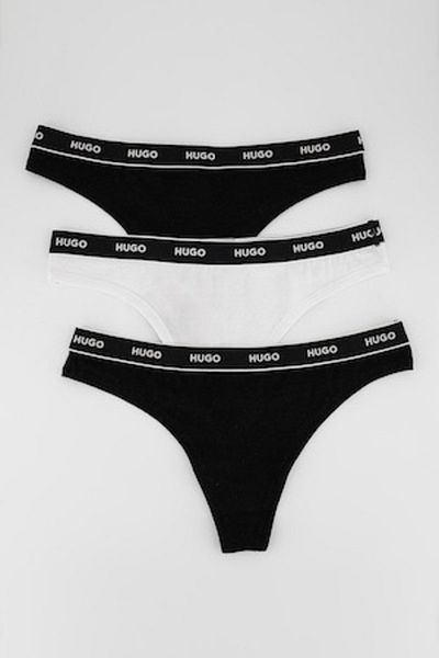 HUGO , Set de chiloți tanga cu logo - 3 perechi, Alb, Negru, L