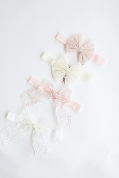 LOGO AKSESUAR Baby Girl Bandana Set of 4 Powder, Pink Lace Bow, Polka Dot Tulle